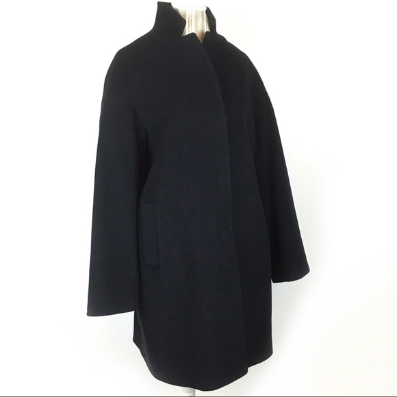 Cinzia Rocca Black Cocoon Pea Coat Wool Cashmere Stand Up Collar Large - Picture 6 of 13